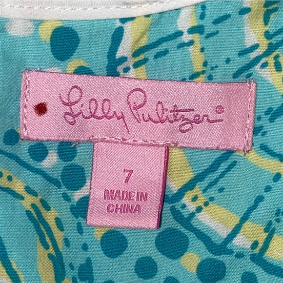 Lilly Pulitzer Little Lilly Jumper Shift Dress Teal Clam Print Sz 7 - Picture 10 of 12